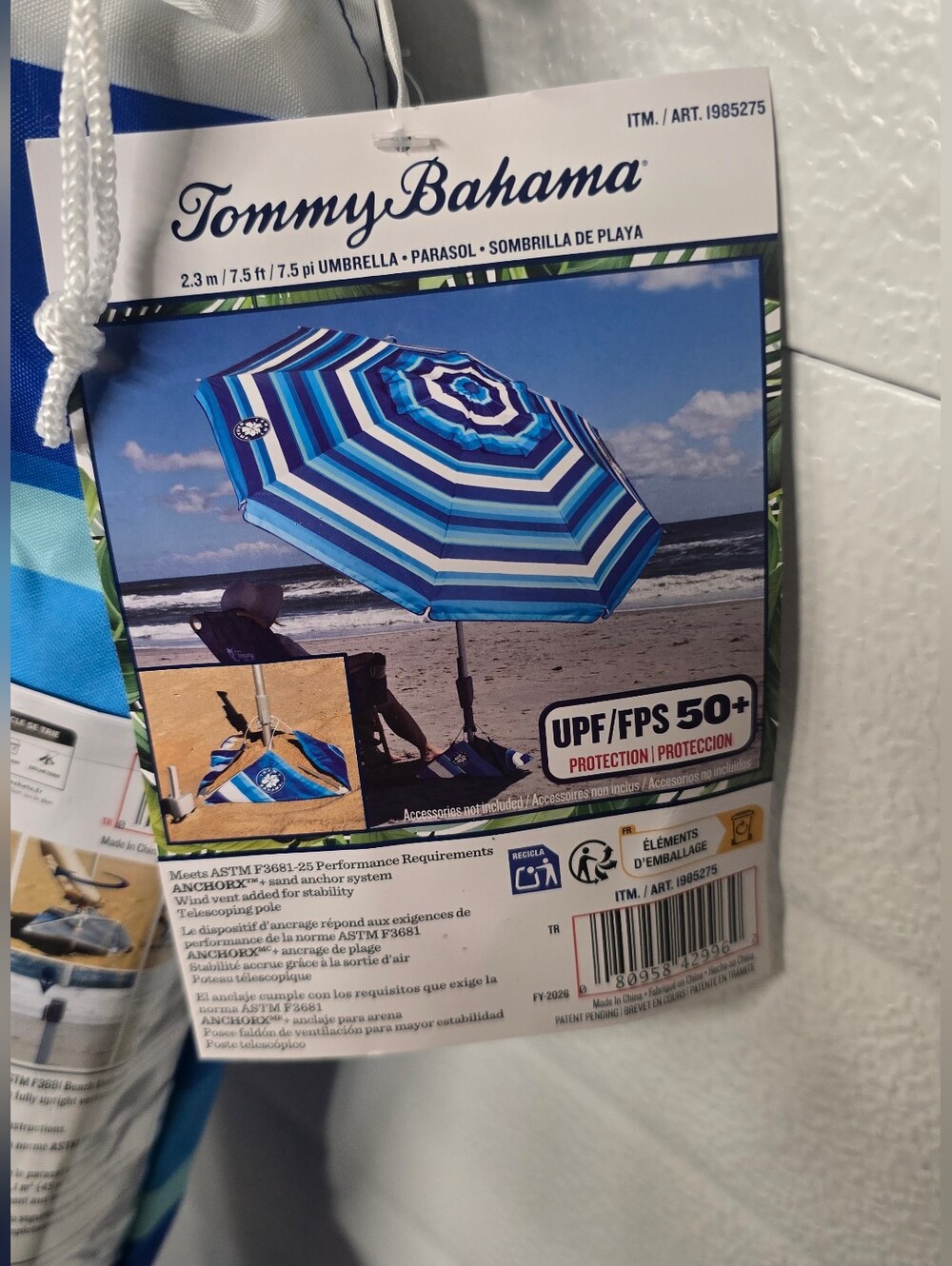 Tommy Bahama UPF 50+ ANCHORX 8’ Beach Umbrella
